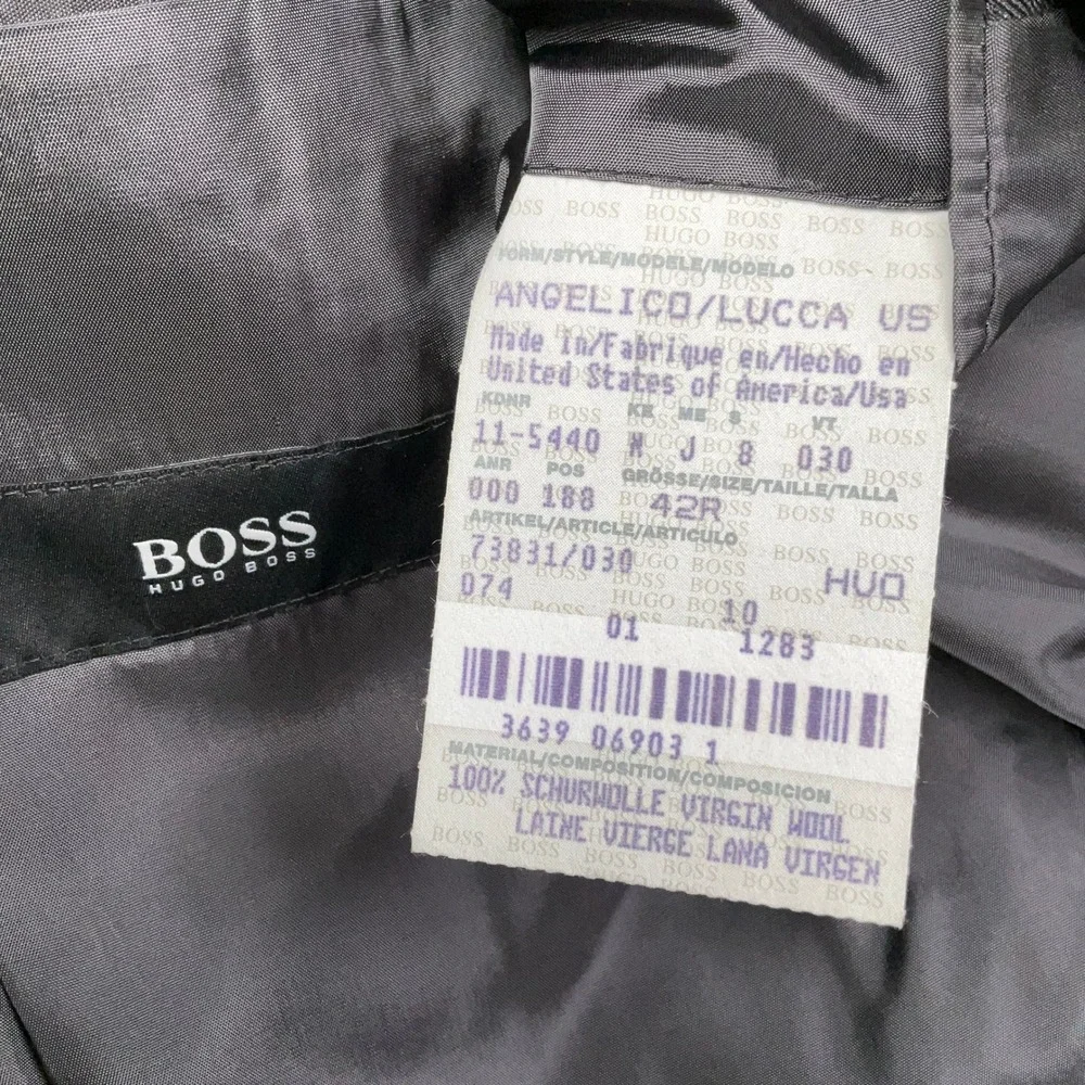 Hugo Boss Suit Men 42R Charcoal Gray Windowpane Plaid 3-Button Corporate Wool